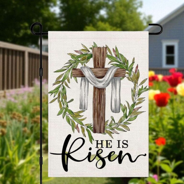He Is Risen Garden Flag | Easter Cross Yard Decoration