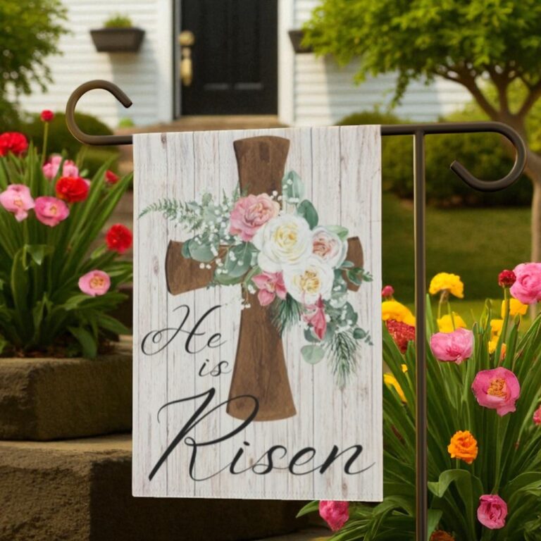 He Is Risen Garden Flag, Floral Cross Yard Sign