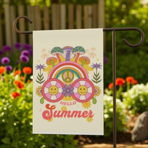 Hello Summer Garden Flag, Colorful Floral Yard Decor
