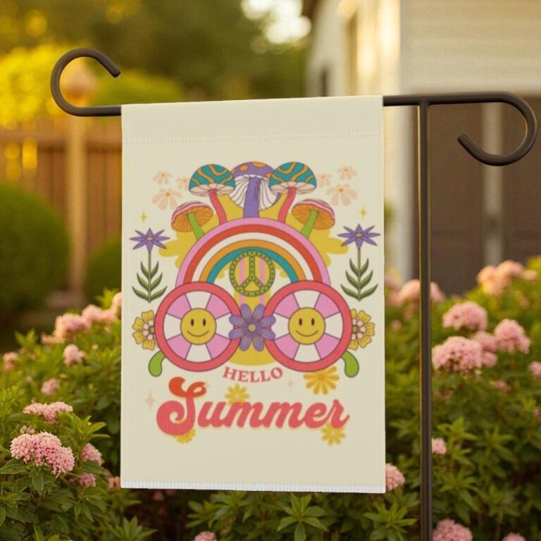 Hello Summer Garden Flag, Colorful Floral Yard Decor