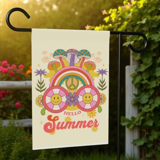 Hello Summer Garden Flag, Colorful Floral Yard Decor