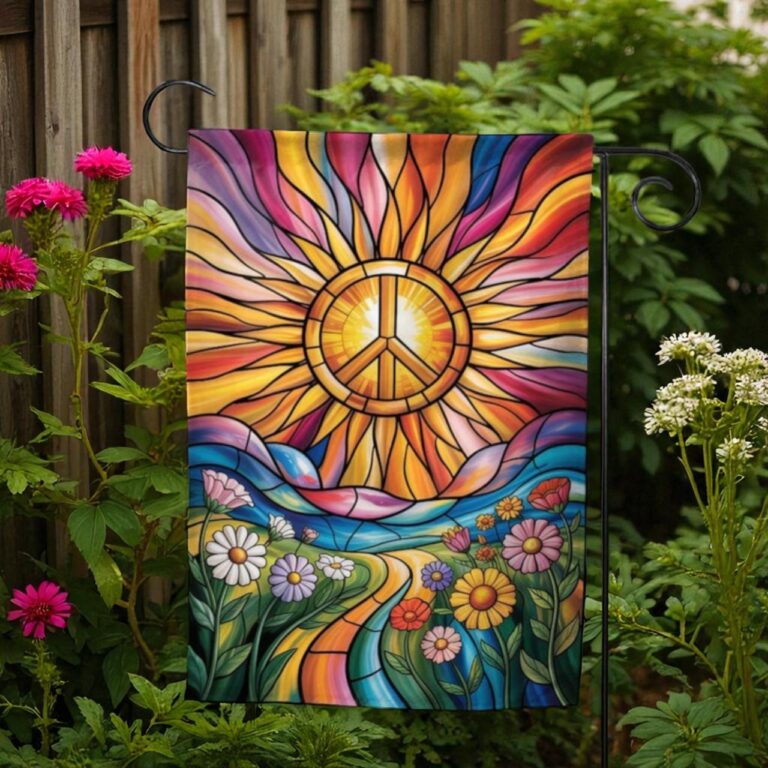 Hippie Garden Flag, Boho Peace Tree Decor