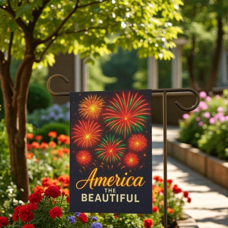 Independence Day Fireworks Flag, Patriotic Yard Decoration
