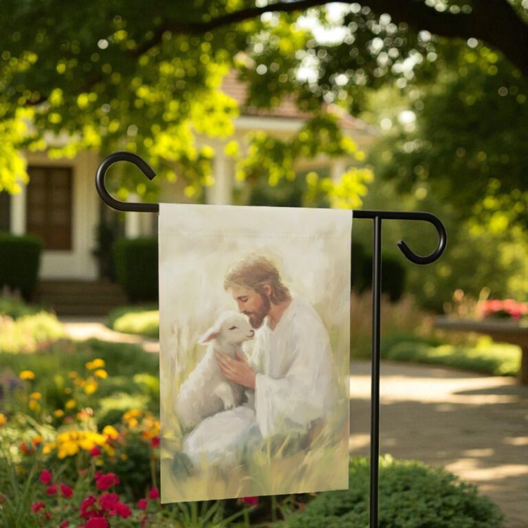 Jesus and Lamb Garden Banner, Christian Welcome Flag