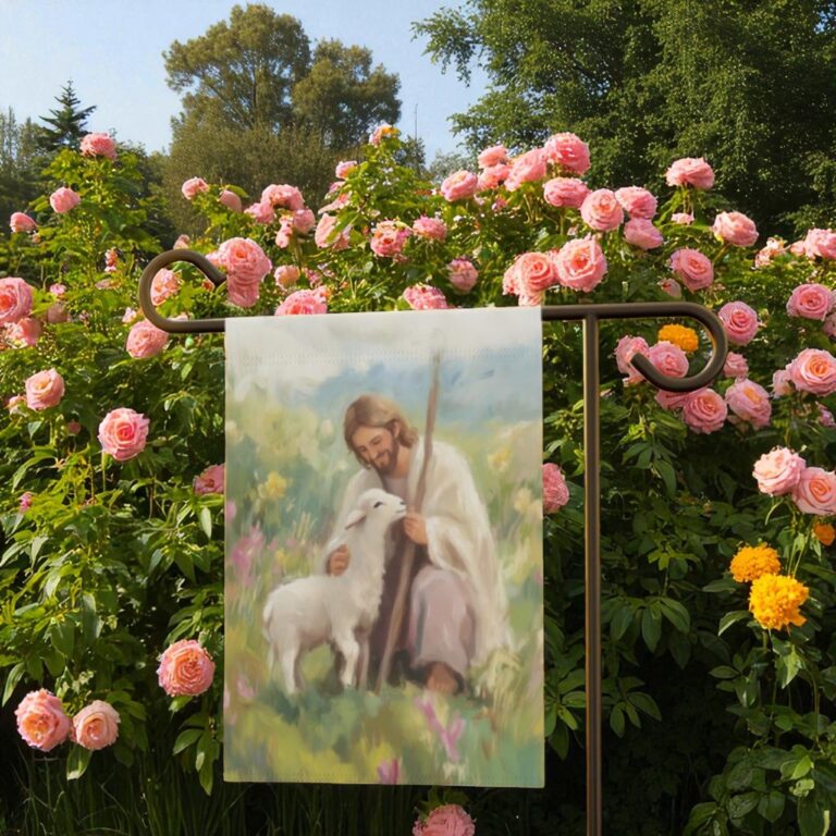 Jesus and Lamb Garden Flag, Christian Welcome Banner