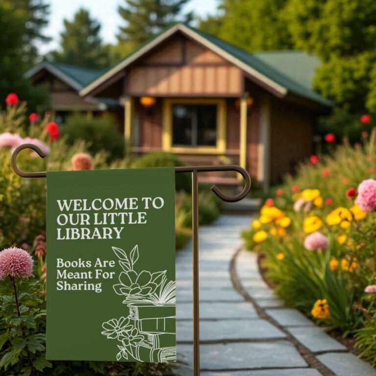Library Garden Flag for Book Lovers | Unique Bookish Yard Decor