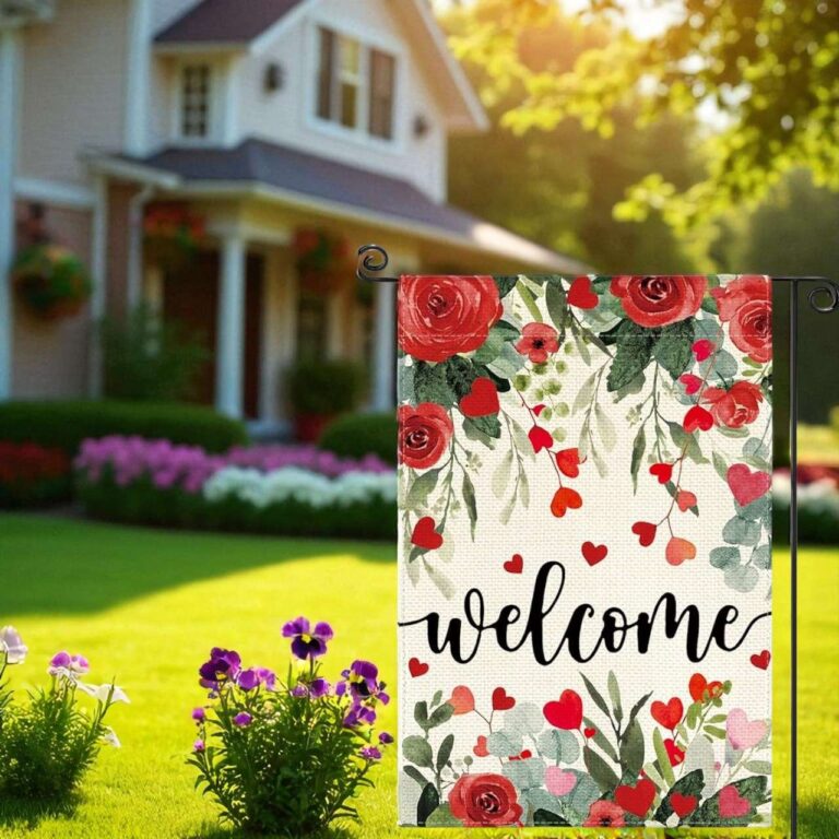 Love Hearts Welcome Flag for Floral Outdoor Decor