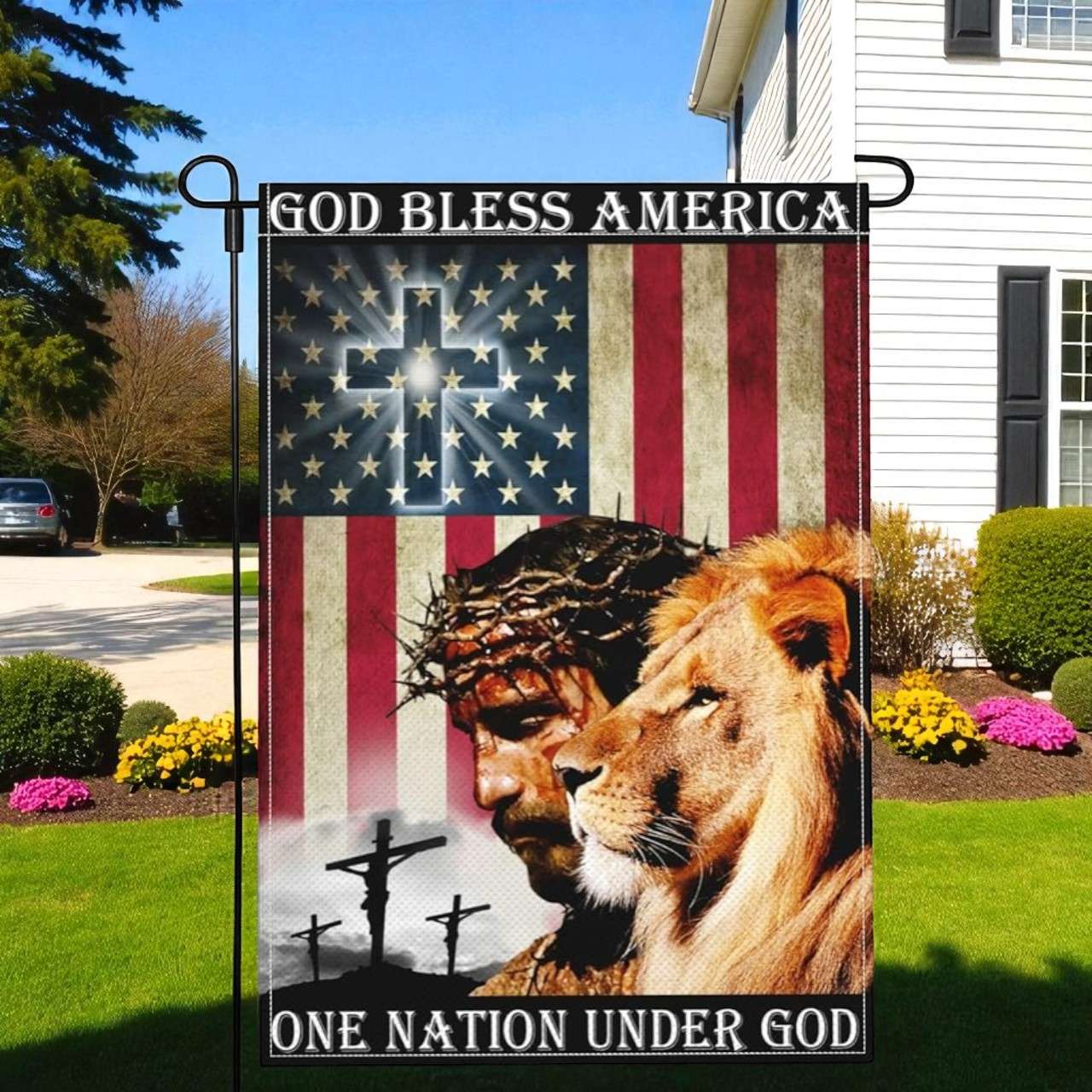 One Nation Under God Flag, Patriotic Christian Garden Decor