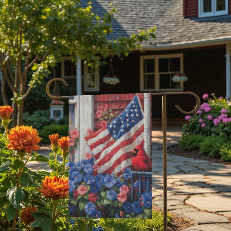 Patriotic Farmhouse Garden Flag, Cardinal 4th of July Decor