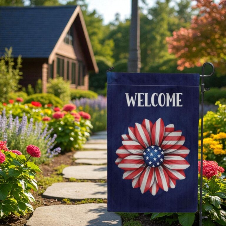 4th of July Yard Decor,Patriotic Flower Garden Flag