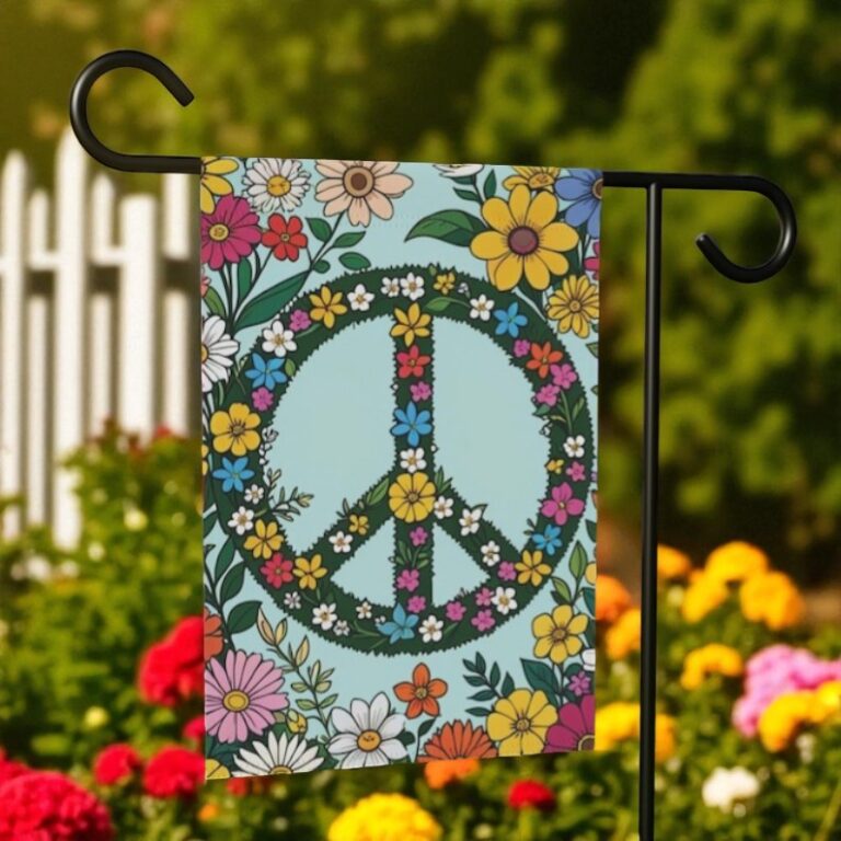 Peace Garden Flag, Floral Peace Sign Yard Decor