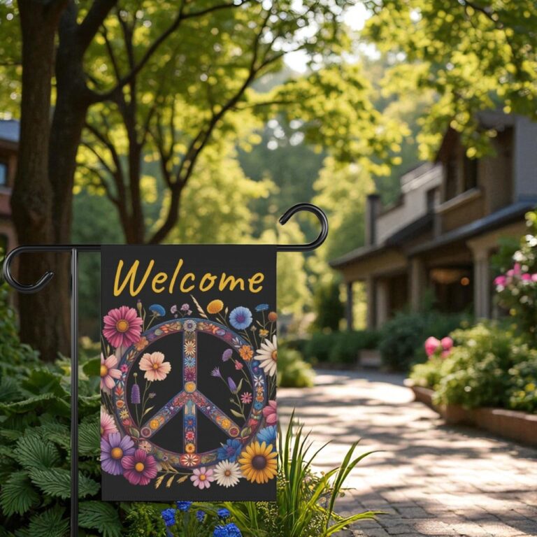 Peace Sign Garden Flag, Boho Decorative Banner
