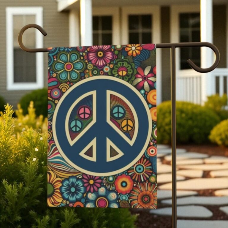 Peace Sign Garden Flag, Boho Outdoor Decor Banner