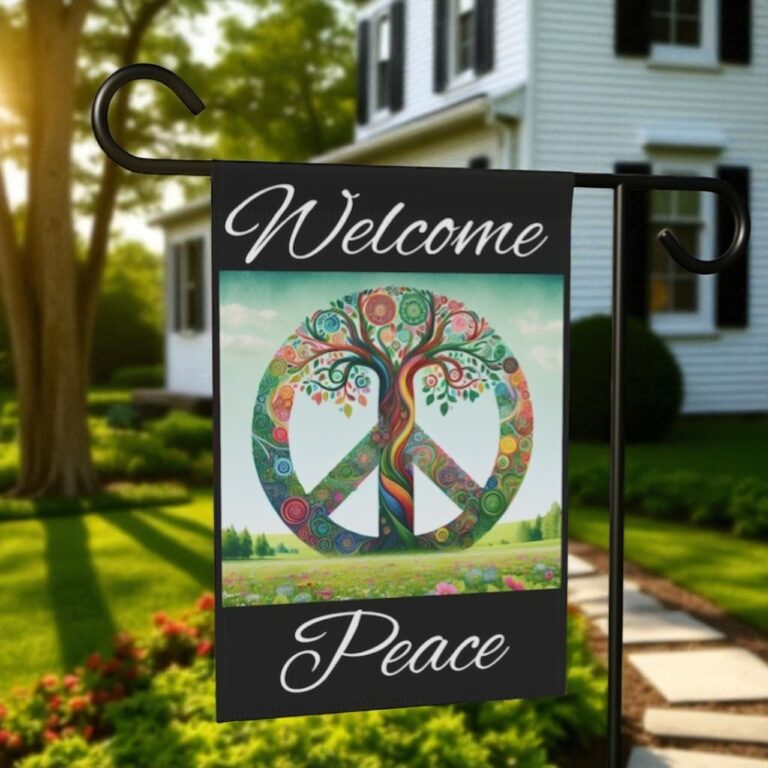 Peace Sign Welcome Flag, Boho Garden Decor