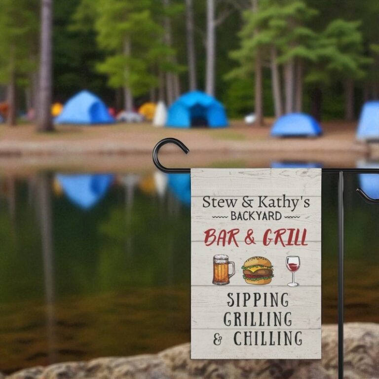 Personalized Backyard Bar Flag, Custom Family Garden Decor