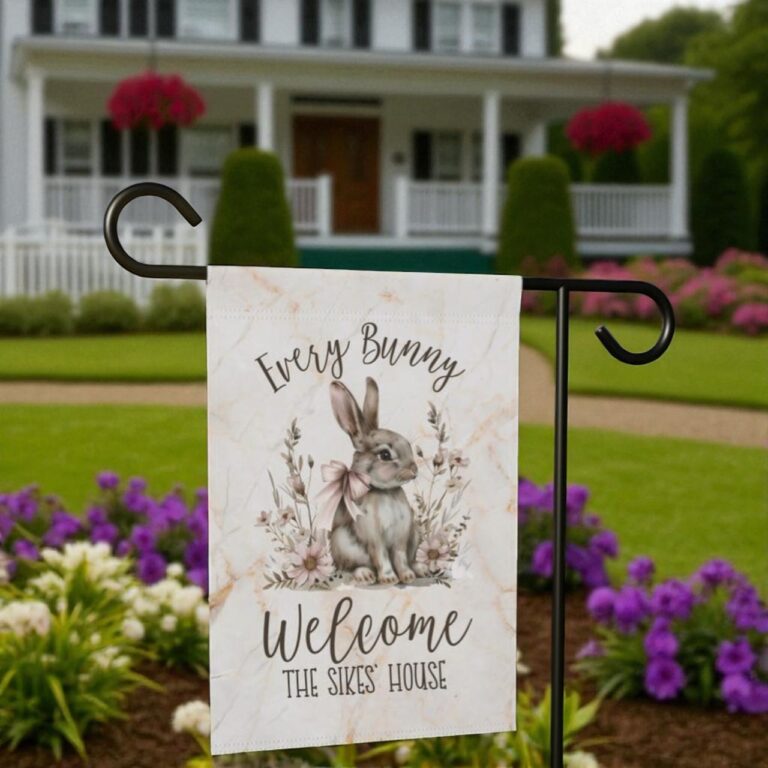 Personalized Bunny Garden Flag, Easter Welcome Banner