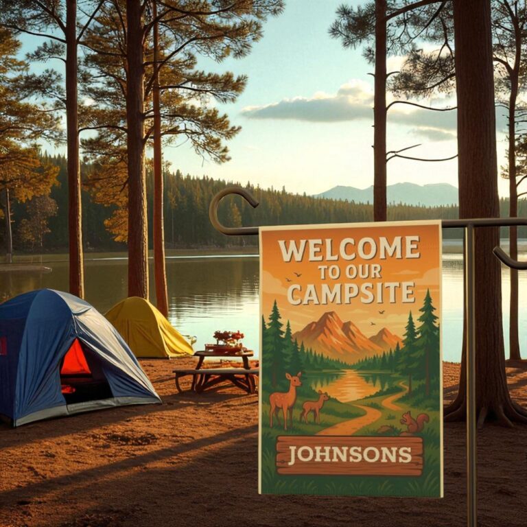 Personalized Camp Banner, Family Name Campsite Flag