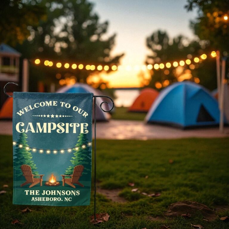 Personalized Campsite Flag, Custom Camping Garden Decor