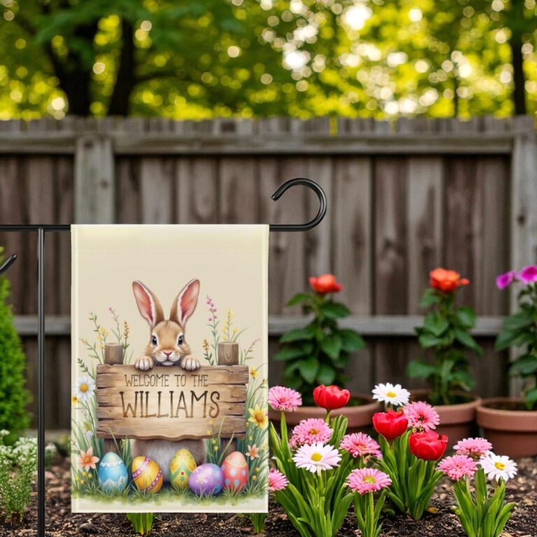 Personalized Easter Flag, Custom Garden Flags Easter Garden Signs