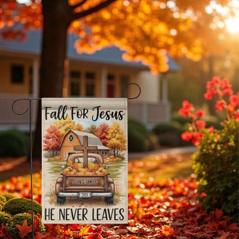 Personalized Fall For Jesus Flag Custom Family Christian Decor