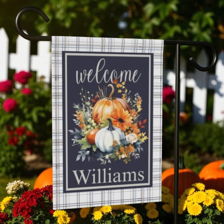 Personalized Fall Pumpkin Garden Flag, Custom Autumn Porch Decor