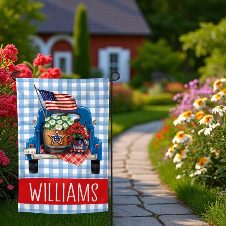 Personalized 4th Of July Garden Flag, Patriotic Welcome Yard Decor