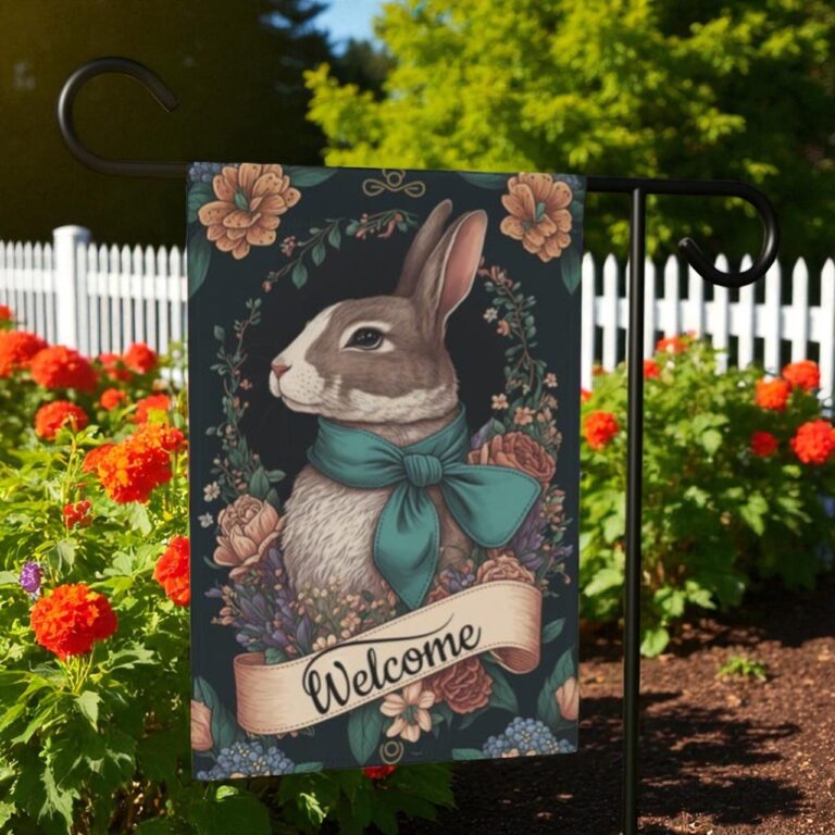 Personalized Spring Garden Flag, Bunny Outdoor Decor