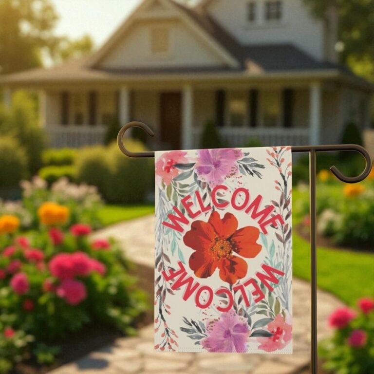 Pixy Floral Welcome Flag, Unique Garden Sign