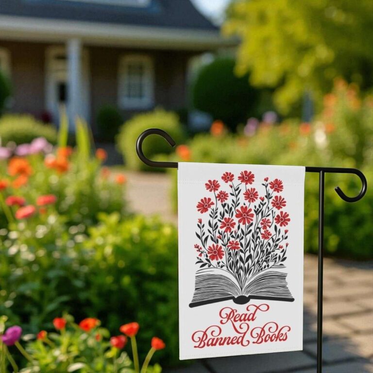 Read Banned Books Banner - Floral Garden Flag Decor