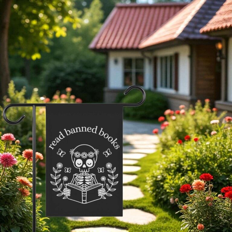 Read Banned Books Garden Flag | Gothic Yard Decor for Book Lovers
