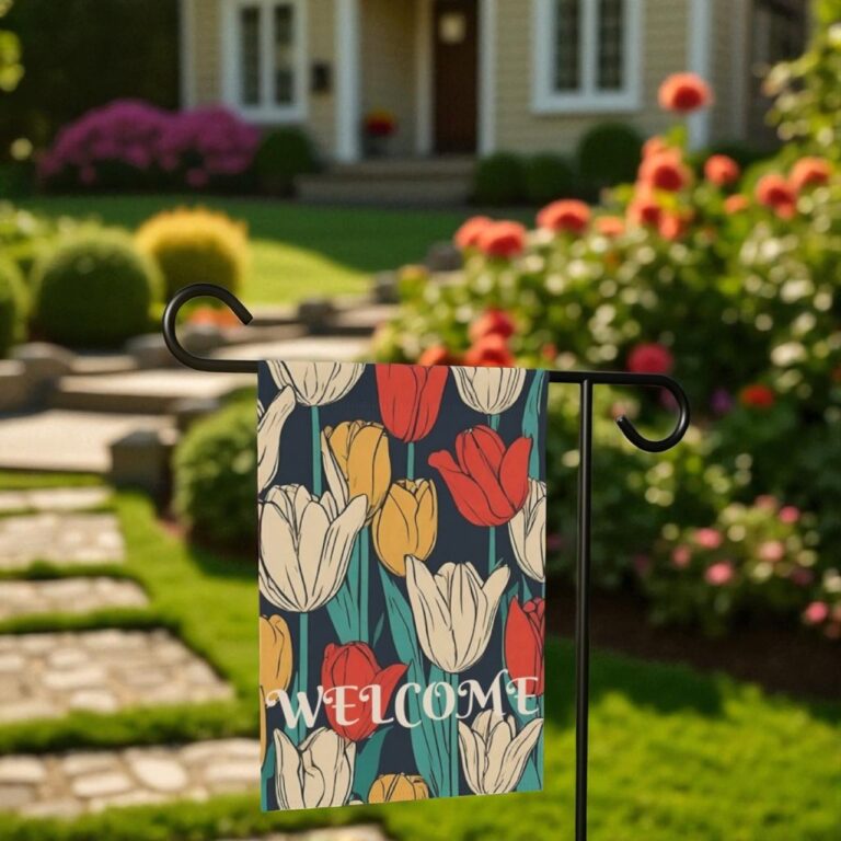 Retro Tulips Garden Flag, Spring Floral Door Banner