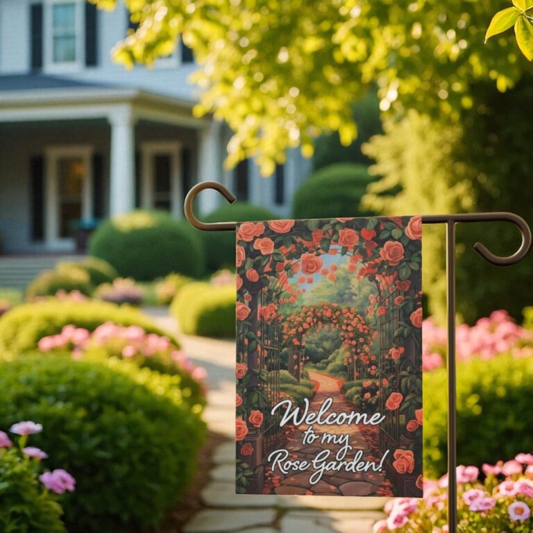 Rose Garden Flag, Summer House Yard Decor