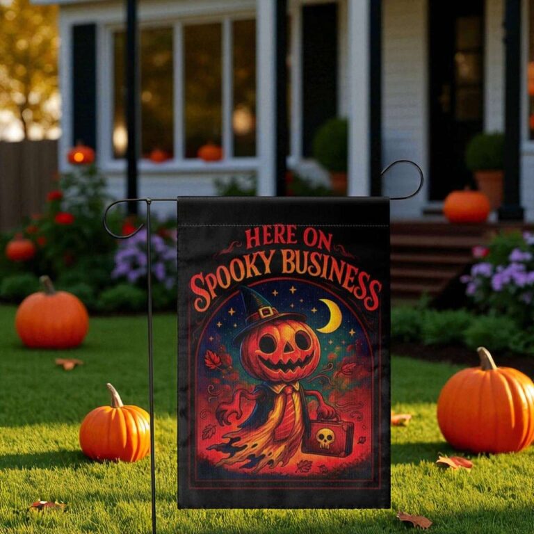 Spooky Business Garden Flag Vintage Pumpkin Decor for Fall