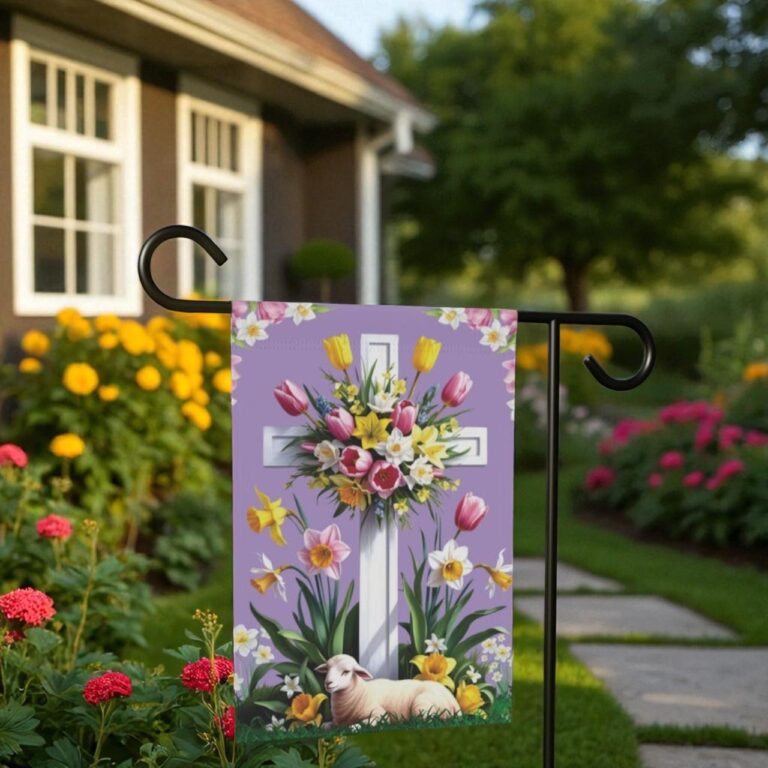 Easter Outdoor Flag, Spring Floral Garden Banner