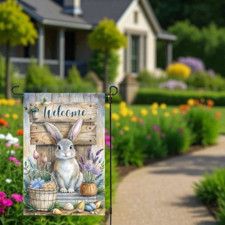 Spring Garden Flag Rustic Bunny Decor – Seasonal Outdoor Accent