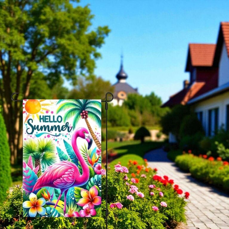 Summer Flamingo Garden Flag Tropical Yard Decor for Outdoors