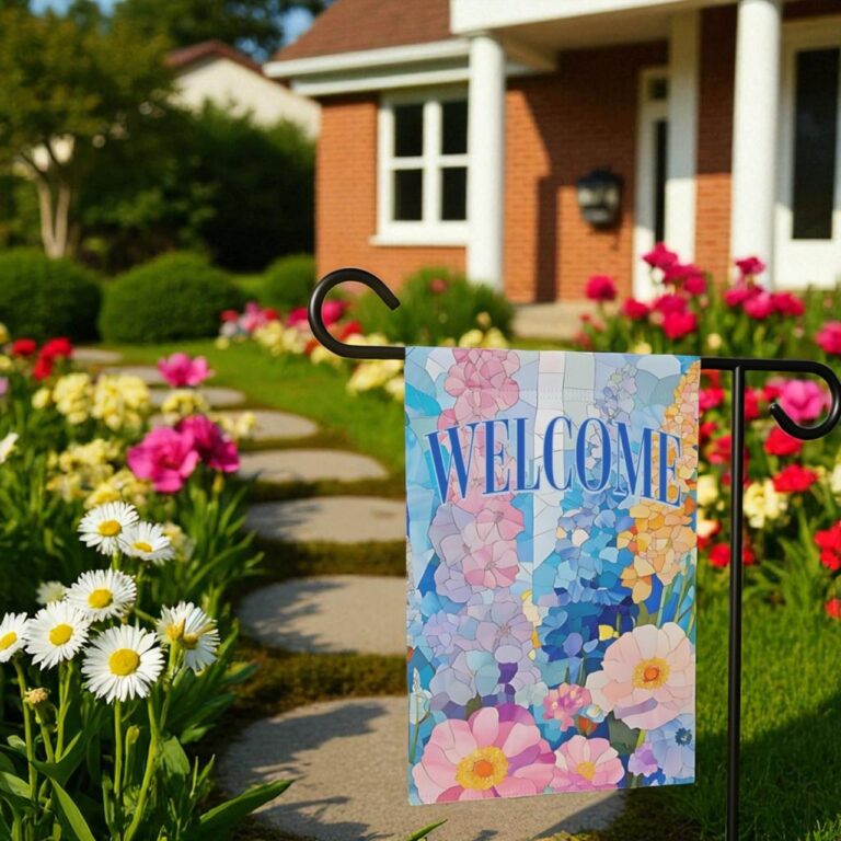 Summer Garden Flag, Stained Glass Floral Decor