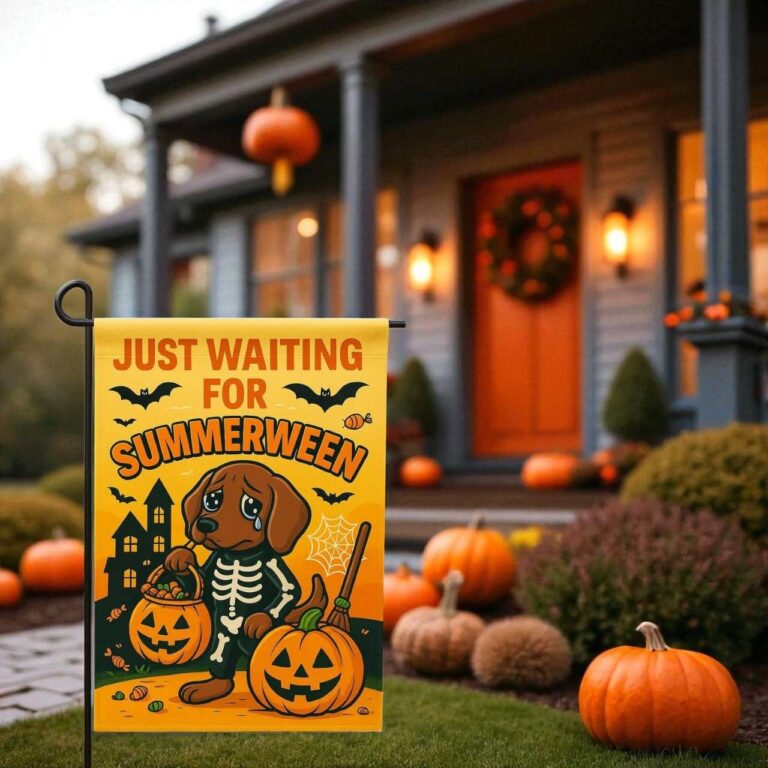 Summerween Garden Flag Dog Skeleton Pumpkin Outdoor Decor