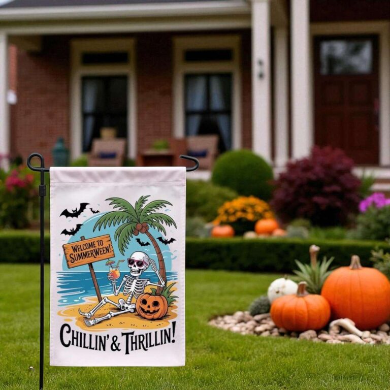 Summerween Garden Flag - Funny Skeleton Yard Sign