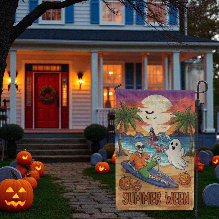 Summerween Garden Flag for Spooky Tropical Halloween Decor