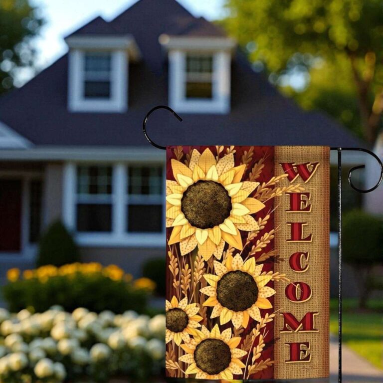 Sunflower Welcome Flag for Fall | Rustic Outdoor Yard Decor