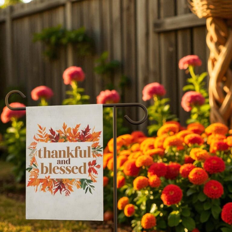 Thankful & Blessed Garden Banner, Autumn Outdoor Decor