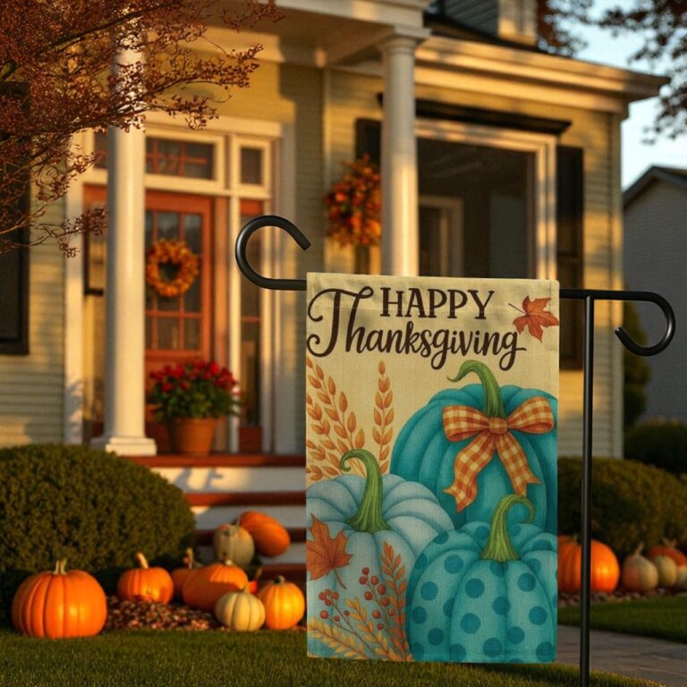 Thanksgiving Garden Flag, Blue Pumpkin Fall Décor