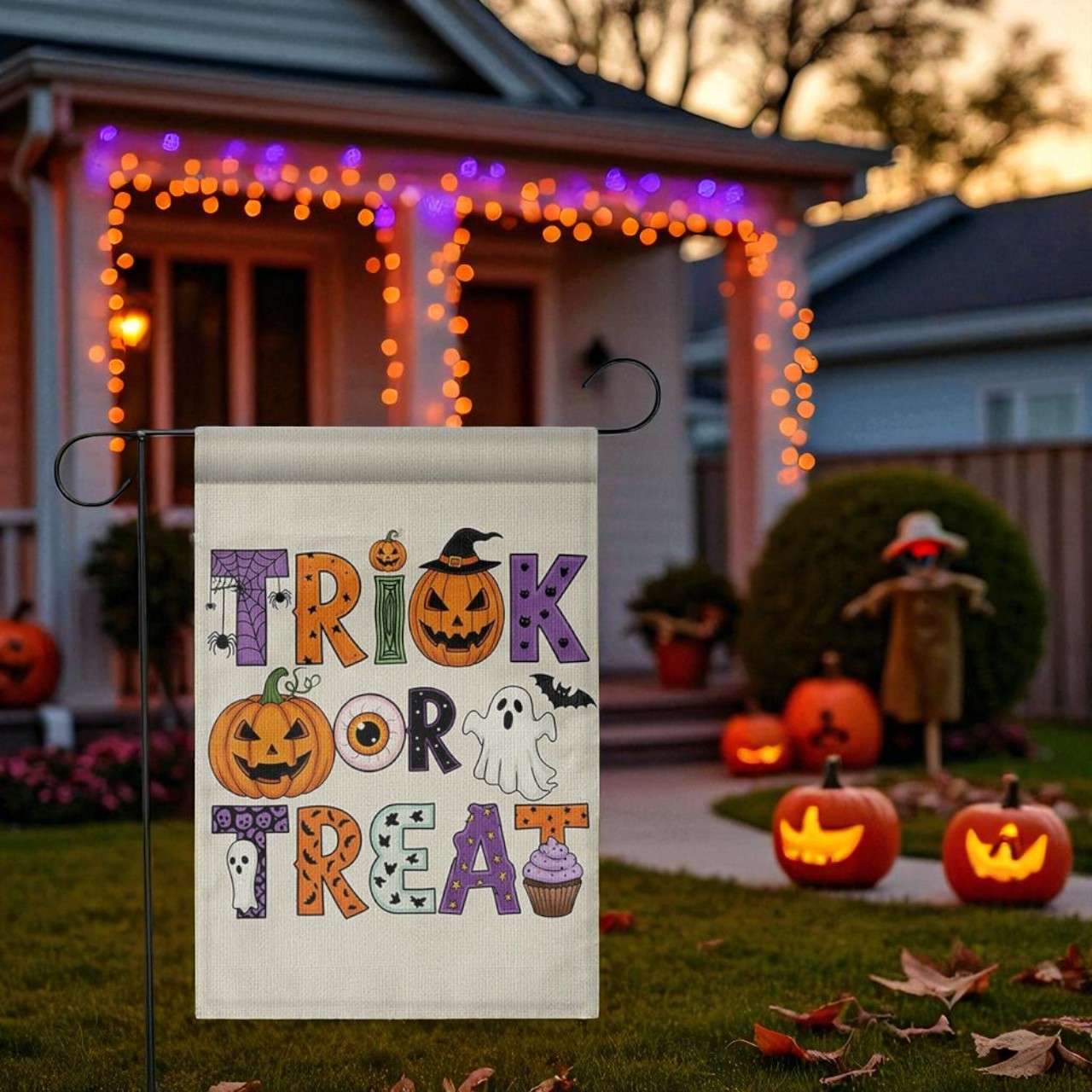 Trick or Treat Halloween Garden Flag, Cute Ghost Pumpkin Decor