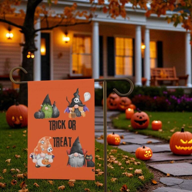 Trick or Treat Halloween Garden Flag - Durable Gnome Witch Fall Porch Decor