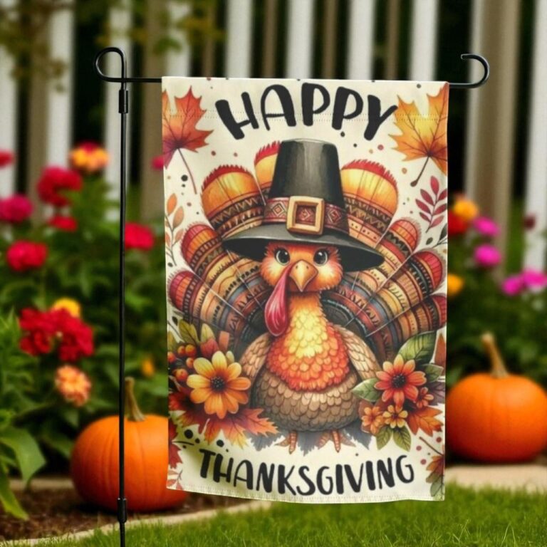 Turkey Pilgrim Garden Flag, Happy Thanksgiving Decor