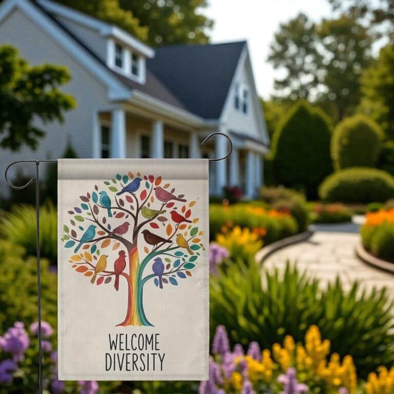 Welcome Diversity Garden Flag, Rainbow Pride Yard Decor