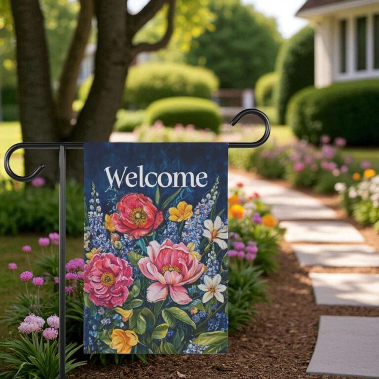 Welcome Garden Flag with Pink Peonies Floral Outdoor Decor