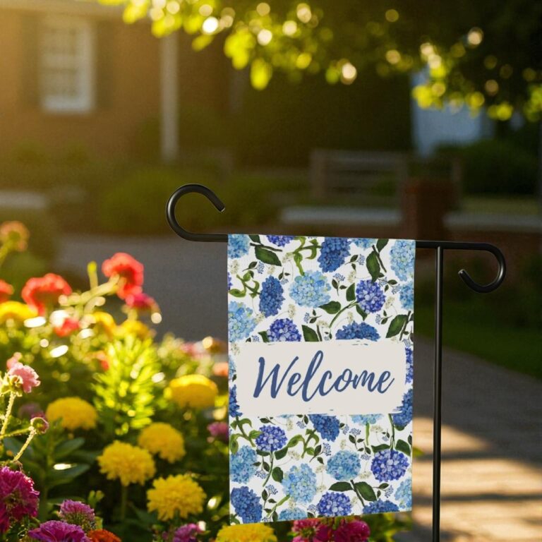 Welcome Porch Flag, Blue Floral Garden Banner