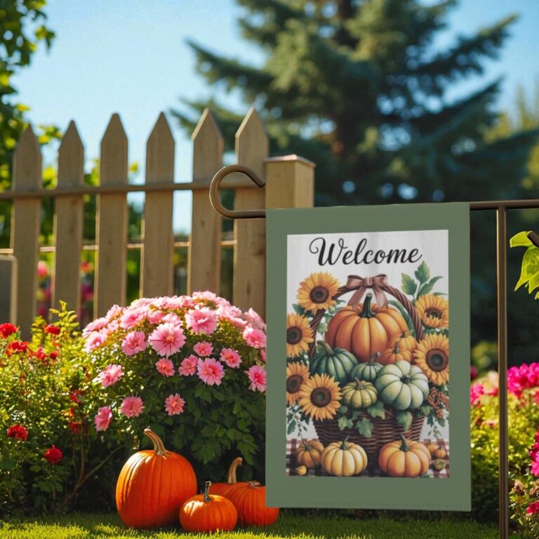 Welcome Pumpkin Basket Flag, Fall Garden Decor